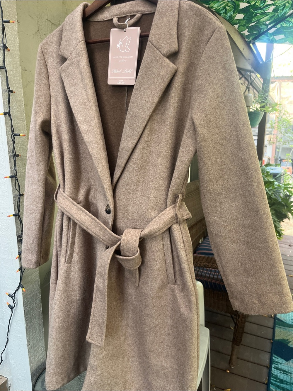 Love For Humanity NWT Black Label Wool-Like Midi Trench Coat Mauve M 22” p2p - Picture 13 of 17